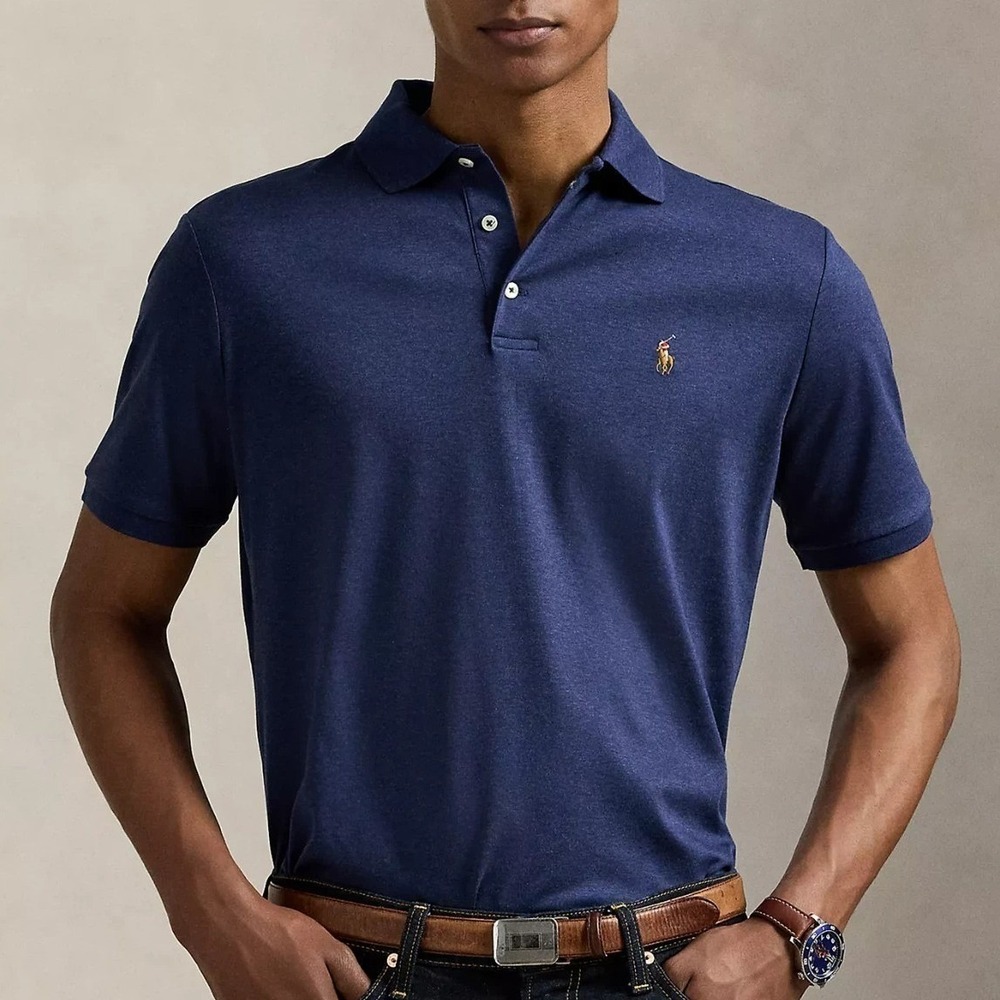 Polo Ralph Lauren Pima Soft Cotton Golf Polo Shirt Men L Navy Blue Short Sleeve
